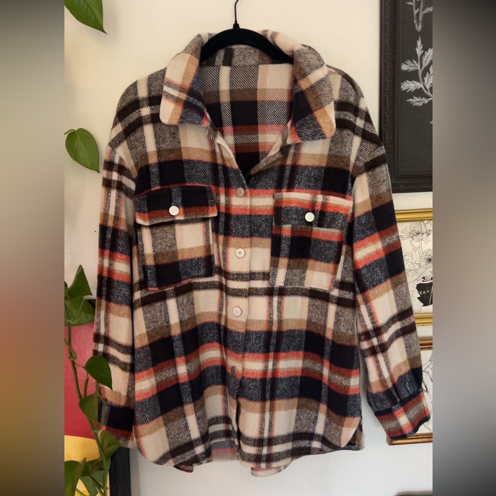 Flannel Shacket Plaid Button-Up Shirt Jacket